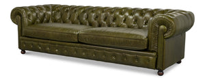 Sarreid Savile Leather Sofa Green - Luxurious British Green Leather With Stylish Rubber Wood Legs, Elegant Design Green  54239