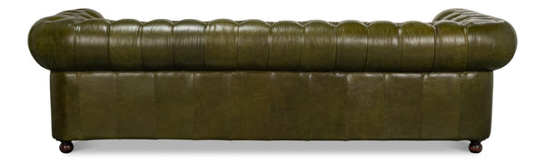 Sarreid Savile Leather Sofa Green - Luxurious British Green Leather With Stylish Rubber Wood Legs, Elegant Design Green  54239