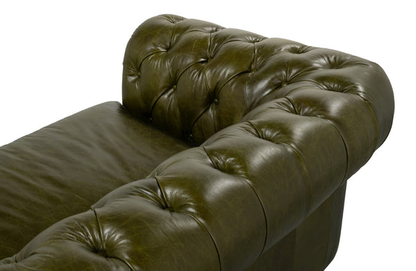 Sarreid Savile Leather Sofa Green - Luxurious British Green Leather With Stylish Rubber Wood Legs, Elegant Design Green  54239