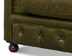 Sarreid Savile Leather Sofa Green - Luxurious British Green Leather With Stylish Rubber Wood Legs, Elegant Design Green  54239