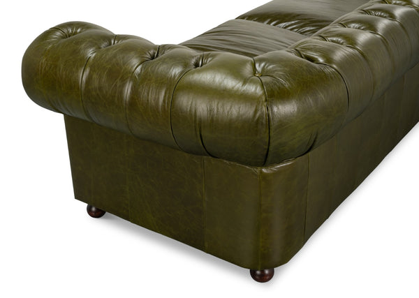 Sarreid Savile Leather Sofa Green - Luxurious British Green Leather With Stylish Rubber Wood Legs, Elegant Design Green  54239
