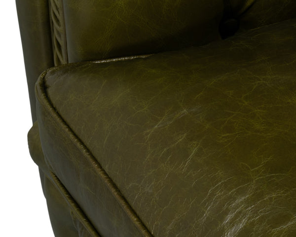 Sarreid Savile Leather Sofa Green - Luxurious British Green Leather With Stylish Rubber Wood Legs, Elegant Design Green  54239
