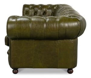 Sarreid Savile Leather Sofa Green - Luxurious British Green Leather With Stylish Rubber Wood Legs, Elegant Design Green  54239