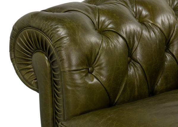Sarreid Savile Leather Sofa Green - Luxurious British Green Leather With Stylish Rubber Wood Legs, Elegant Design Green  54239