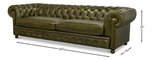 Sarreid Savile Leather Sofa Green - Luxurious British Green Leather With Stylish Rubber Wood Legs, Elegant Design Green  54239