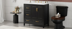 English Elm Christopher Knight Home® - 36" Freestanding Bathroom Vanity with Resin Sink, Soft-Close Doors & Drawers, Gold Alloy Handles, Spacious Storage and Easy Plumbing Access Black N759P292552B