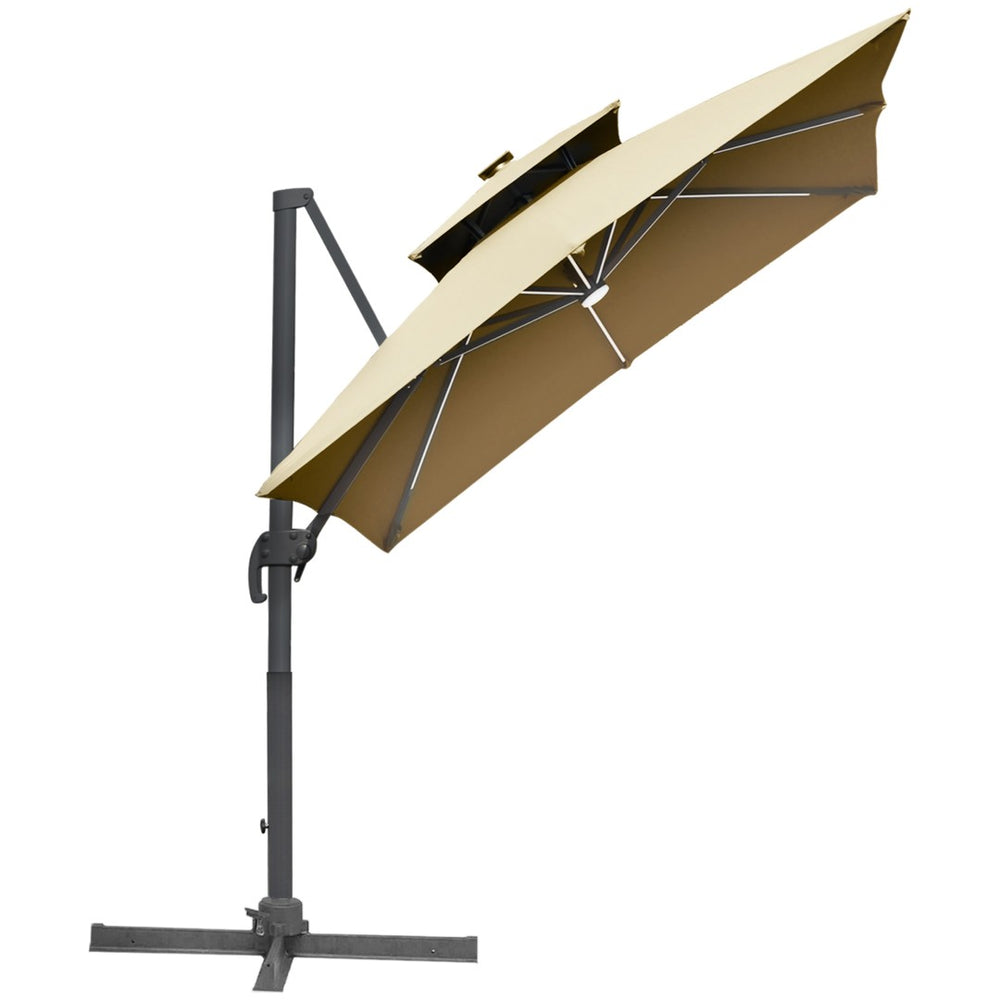 English Elm Outsunny 10Ft Solar Led Cantilever Umbrella - 360° Rotation, Tilt, Crank For Stylish Outdoor Shade W2225P217592-GIGA