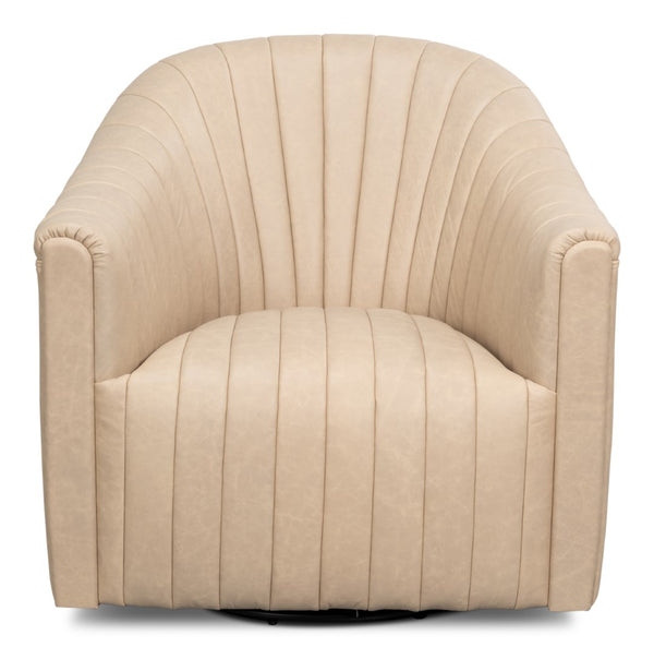 Sarreid Essex Swivel Chair: Luxurious Cappuccino White Leather With Smooth 360-degree Motion For Comfort White  54240