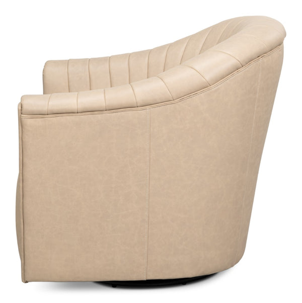 Sarreid Essex Swivel Chair: Luxurious Cappuccino White Leather With Smooth 360-degree Motion For Comfort White  54240