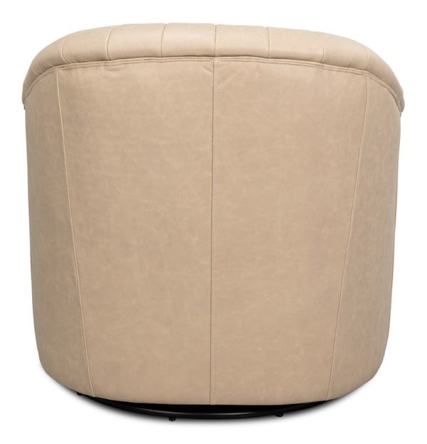 Sarreid Essex Swivel Chair: Luxurious Cappuccino White Leather With Smooth 360-degree Motion For Comfort White  54240
