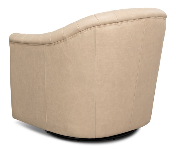Sarreid Essex Swivel Chair: Luxurious Cappuccino White Leather With Smooth 360-degree Motion For Comfort White  54240