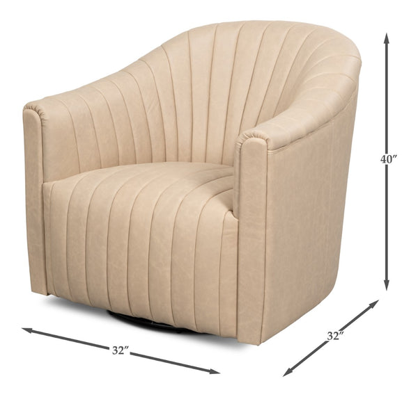 Sarreid Essex Swivel Chair: Luxurious Cappuccino White Leather With Smooth 360-degree Motion For Comfort White  54240