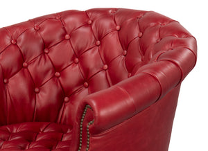 Sarreid Bastian Armchair In Luxurious New Rouge Top Grain Cow Leather - Elegant Comfort For Any Space Red  54241