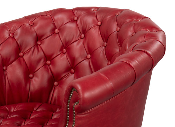 Sarreid Bastian Armchair In Luxurious New Rouge Top Grain Cow Leather - Elegant Comfort For Any Space Red  54241