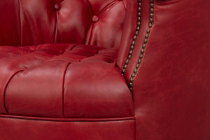 Sarreid Bastian Armchair In Luxurious New Rouge Top Grain Cow Leather - Elegant Comfort For Any Space Red  54241
