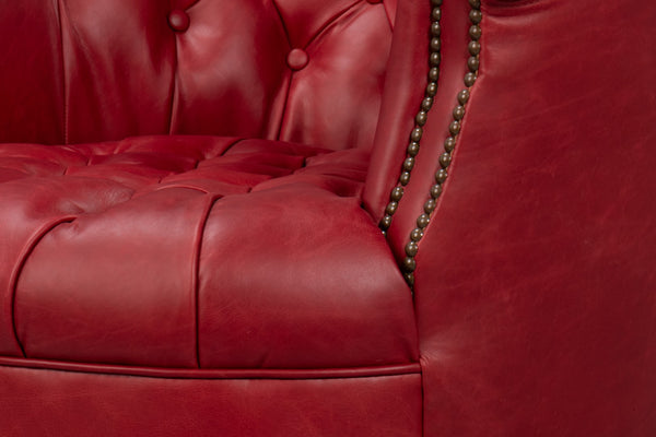 Sarreid Bastian Armchair In Luxurious New Rouge Top Grain Cow Leather - Elegant Comfort For Any Space Red  54241