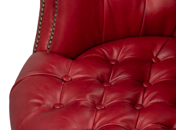 Sarreid Bastian Armchair In Luxurious New Rouge Top Grain Cow Leather - Elegant Comfort For Any Space Red  54241