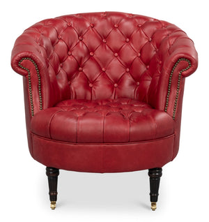 Sarreid Bastian Armchair In Luxurious New Rouge Top Grain Cow Leather - Elegant Comfort For Any Space Red  54241