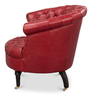 Sarreid Bastian Armchair In Luxurious New Rouge Top Grain Cow Leather - Elegant Comfort For Any Space Red  54241