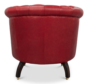 Sarreid Bastian Armchair In Luxurious New Rouge Top Grain Cow Leather - Elegant Comfort For Any Space Red  54241