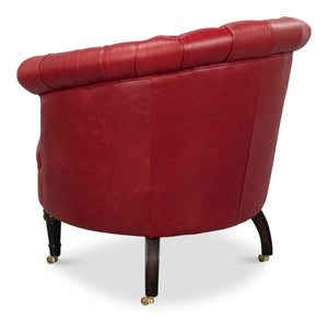 Sarreid Bastian Armchair In Luxurious New Rouge Top Grain Cow Leather - Elegant Comfort For Any Space Red  54241
