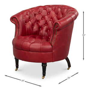Sarreid Bastian Armchair In Luxurious New Rouge Top Grain Cow Leather - Elegant Comfort For Any Space Red  54241