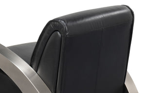 Sarreid Carlisle Armchair In Onyx Black Leather - Stylish Comfort With Stainless Steel Accents For Your Space Black  54242