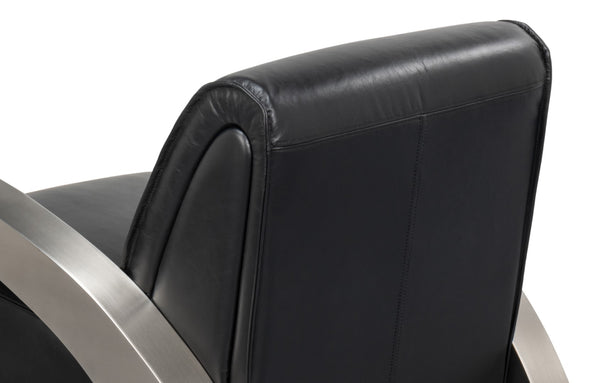 Sarreid Carlisle Armchair In Onyx Black Leather - Stylish Comfort With Stainless Steel Accents For Your Space Black  54242