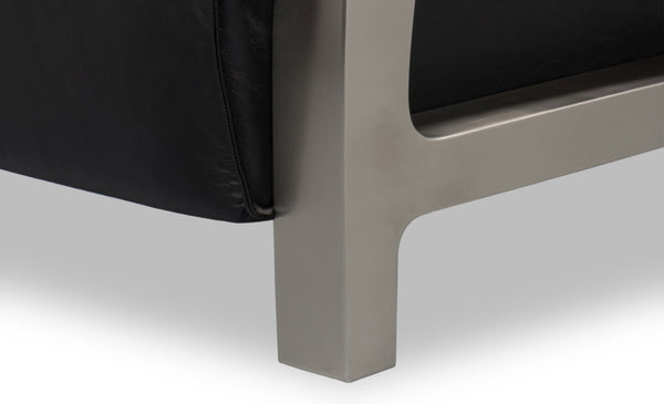 Sarreid Carlisle Armchair In Onyx Black Leather - Stylish Comfort With Stainless Steel Accents For Your Space Black  54242