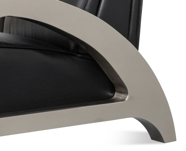 Sarreid Carlisle Armchair In Onyx Black Leather - Stylish Comfort With Stainless Steel Accents For Your Space Black  54242