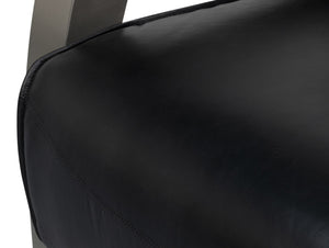 Sarreid Carlisle Armchair In Onyx Black Leather - Stylish Comfort With Stainless Steel Accents For Your Space Black  54242