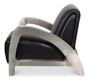 Sarreid Carlisle Armchair In Onyx Black Leather - Stylish Comfort With Stainless Steel Accents For Your Space Black  54242