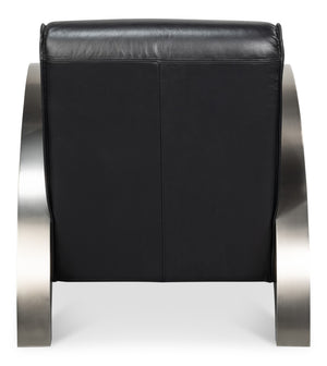 Sarreid Carlisle Armchair In Onyx Black Leather - Stylish Comfort With Stainless Steel Accents For Your Space Black  54242