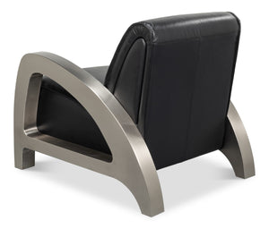 Sarreid Carlisle Armchair In Onyx Black Leather - Stylish Comfort With Stainless Steel Accents For Your Space Black  54242