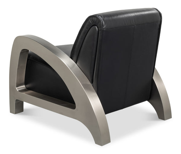 Sarreid Carlisle Armchair In Onyx Black Leather - Stylish Comfort With Stainless Steel Accents For Your Space Black  54242