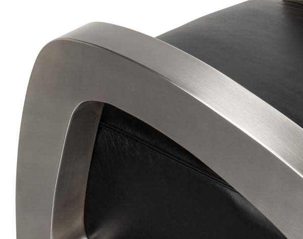 Sarreid Carlisle Armchair In Onyx Black Leather - Stylish Comfort With Stainless Steel Accents For Your Space Black  54242