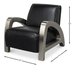 Sarreid Carlisle Armchair In Onyx Black Leather - Stylish Comfort With Stainless Steel Accents For Your Space Black  54242