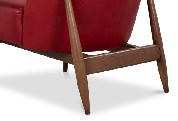 Sarreid Pindar Armchair In Luxurious New Rouge Red Leather With Elegant Ash Wood Base For Stylish Comfort Red  54243