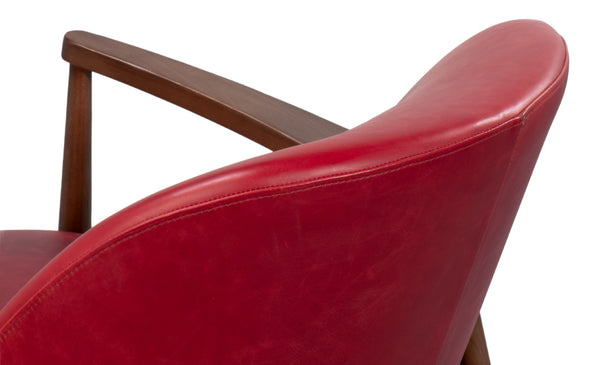 Sarreid Pindar Armchair In Luxurious New Rouge Red Leather With Elegant Ash Wood Base For Stylish Comfort Red  54243