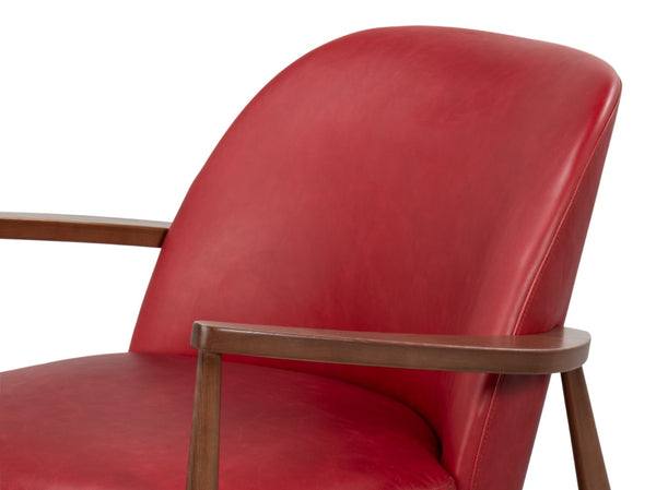 Sarreid Pindar Armchair In Luxurious New Rouge Red Leather With Elegant Ash Wood Base For Stylish Comfort Red  54243