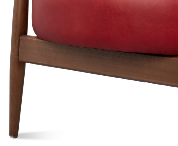 Sarreid Pindar Armchair In Luxurious New Rouge Red Leather With Elegant Ash Wood Base For Stylish Comfort Red  54243