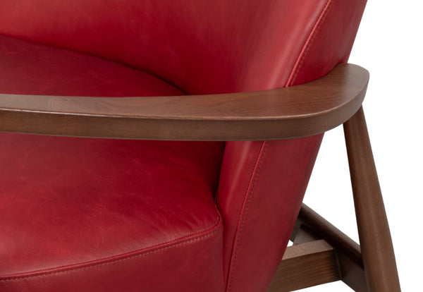 Sarreid Pindar Armchair In Luxurious New Rouge Red Leather With Elegant Ash Wood Base For Stylish Comfort Red  54243