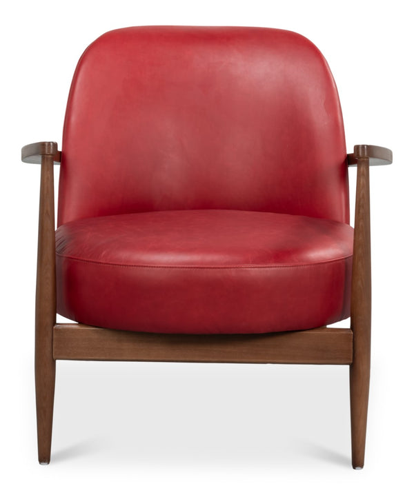 Sarreid Pindar Armchair In Luxurious New Rouge Red Leather With Elegant Ash Wood Base For Stylish Comfort Red  54243