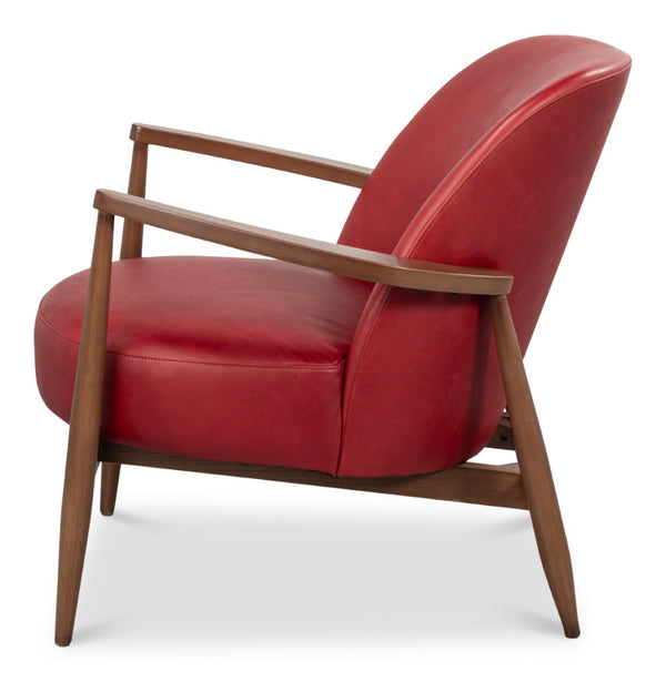 Sarreid Pindar Armchair In Luxurious New Rouge Red Leather With Elegant Ash Wood Base For Stylish Comfort Red  54243