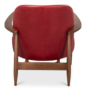 Sarreid Pindar Armchair In Luxurious New Rouge Red Leather With Elegant Ash Wood Base For Stylish Comfort Red  54243