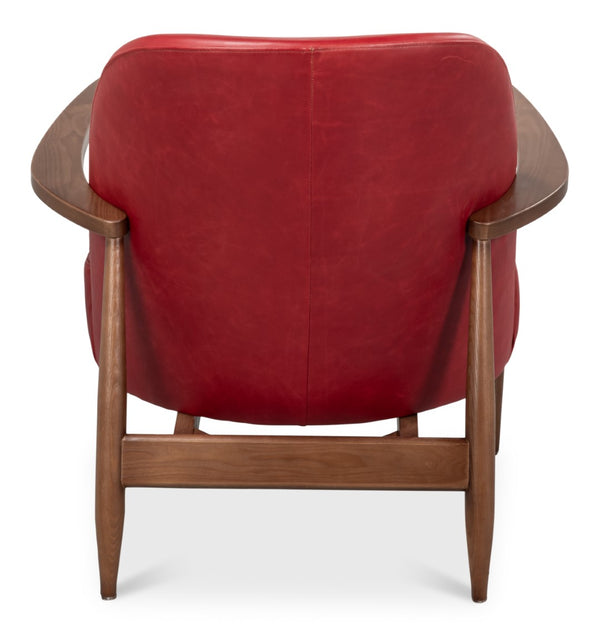 Sarreid Pindar Armchair In Luxurious New Rouge Red Leather With Elegant Ash Wood Base For Stylish Comfort Red  54243
