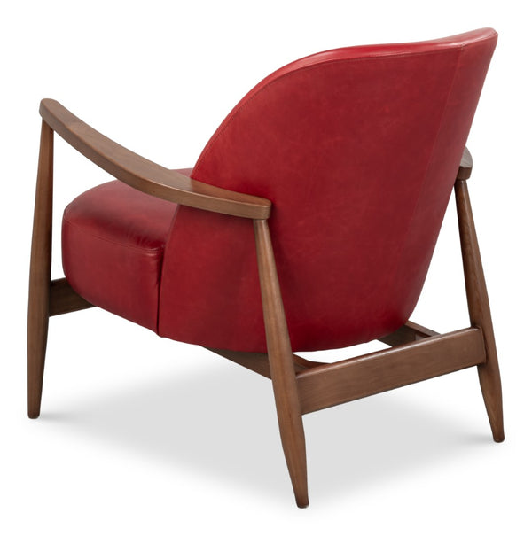 Sarreid Pindar Armchair In Luxurious New Rouge Red Leather With Elegant Ash Wood Base For Stylish Comfort Red  54243