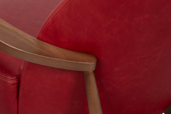 Sarreid Pindar Armchair In Luxurious New Rouge Red Leather With Elegant Ash Wood Base For Stylish Comfort Red  54243