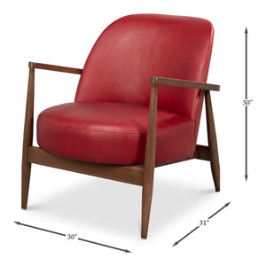 Sarreid Pindar Armchair In Luxurious New Rouge Red Leather With Elegant Ash Wood Base For Stylish Comfort Red  54243