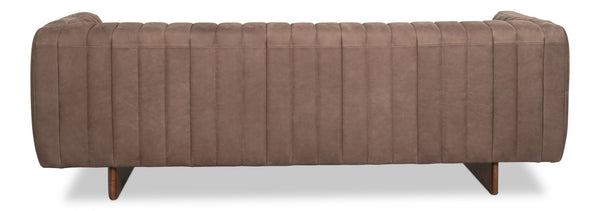 Sarreid Denys Leather Sofa In Scotland Grey - Stylish Comfort With Durable Rubber Wood Legs For Your Home Grey  54244